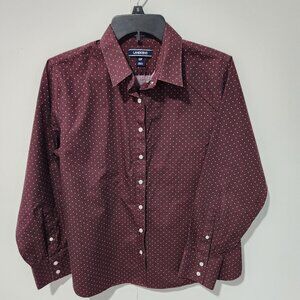 Lands' End Purple Pink Polka Dot Button Down Long Sleeve Oxford Shirt Size 12P